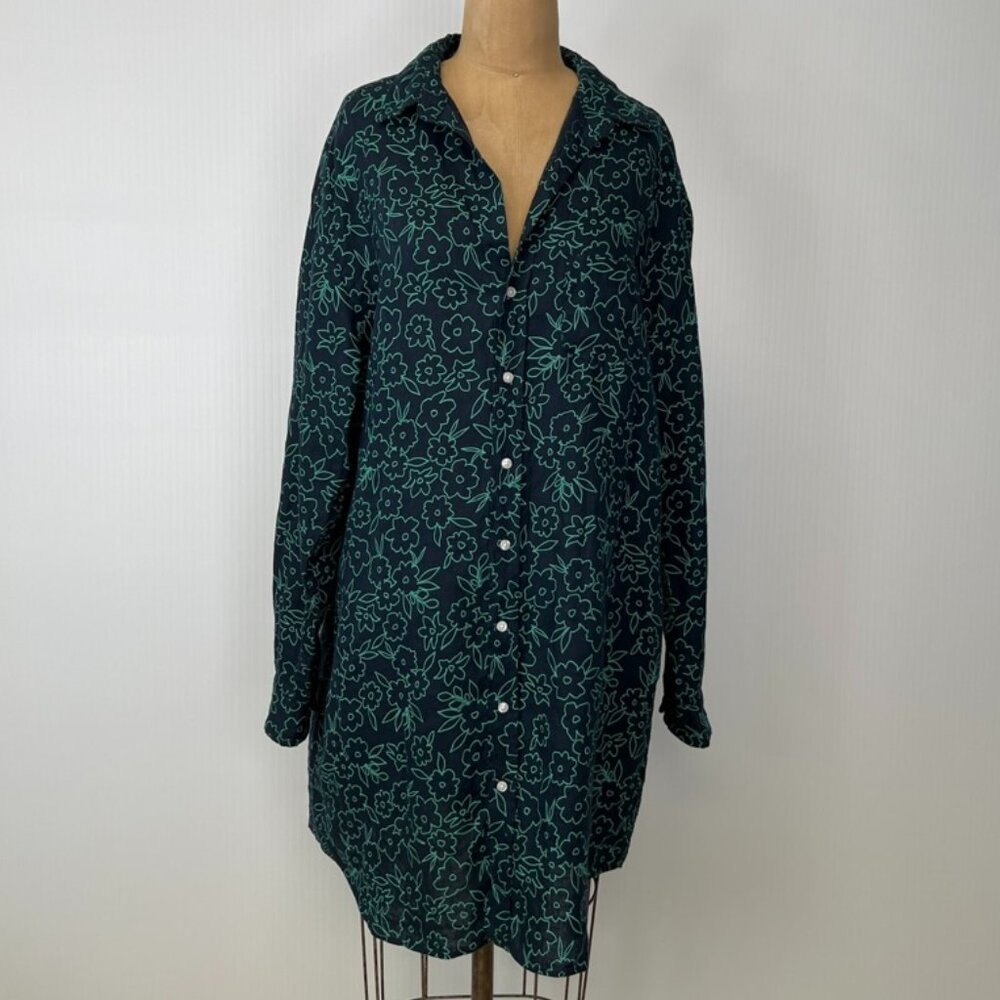 Frank & Eileen Dress Women Large Linen Mary Button Up Shirt Floral Party Core No